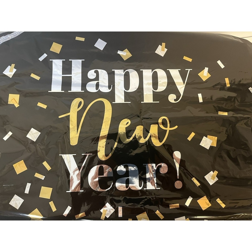 Anagram‎ 16" Happy New Year Black Star Confetti Balloons — Set of 2